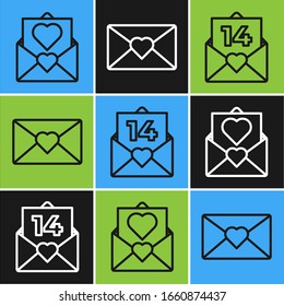 Set line Envelope with Valentine heart, Envelope with Valentine heart and Envelope with Valentine heart icon. Vector