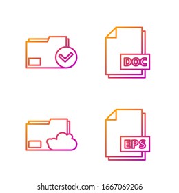 Set line EPS file document, Cloud storage text document folder, Document folder and check mark and DOC file document. Gradient color icons. Vector
