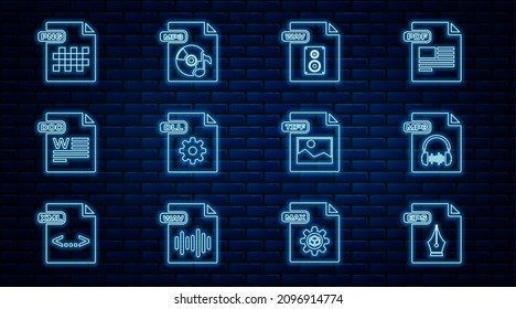 Set line EPS file document, MP3, WAV, DLL, DOC, PNG, TIFF and  icon. Vector