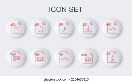 Set line EPS file document, DOC, MP3, PSD, DLL, GIF, MP4 and XSL icon. Vector