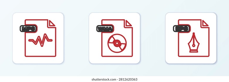 Set line EPS file document, MP3 and WMA icon. Vector