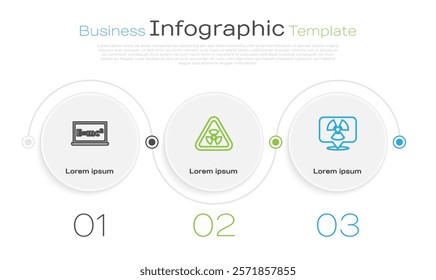 Set line Equation solution, Triangle with radiation and Radioactive in location. Business infographic template. Vector