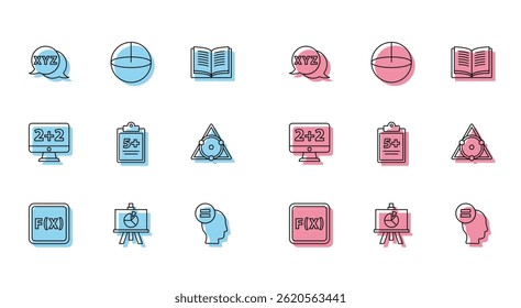 Definir linha Equação solução, XYZ sistema de coordenadas, Calculadora, folha de exame de teste, função matemática seno, Chalkboard, Gráfico, programação, gráfico, diagrama e ícone. Vetor