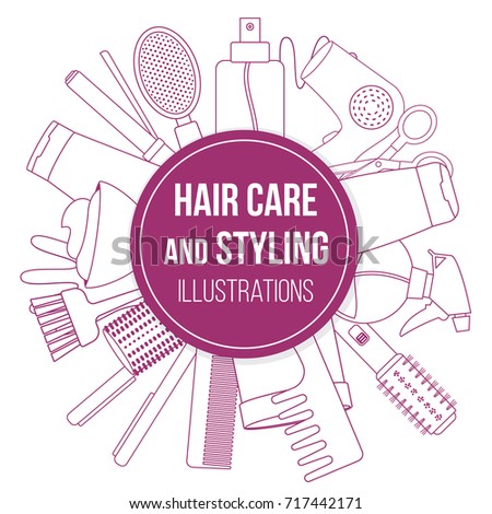 Set Line Equipments Styling Hair Care Stock Vector Royalty Free