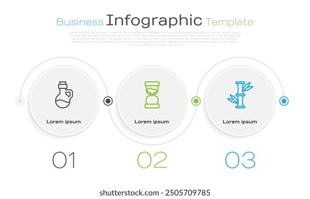 Set line Essential Ölflasche, Old Sanduhr und Bambus. Vorlage für Geschäftsinformationen. Vektorgrafik