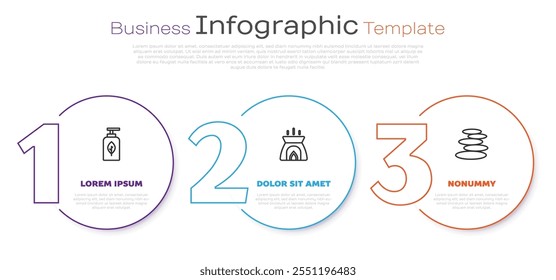 Set line Essential oil bottle, Aroma candle and Stack hot stones. Business infographic template. Vector