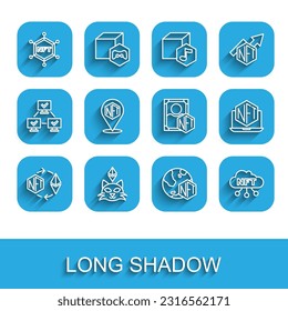 Set line Ethereum exchange NFT, Digital crypto art, blockchain technology, cloud, Laptop with store app and  icon. Vector