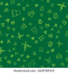 Set line Executioner mask, Crossed medieval sword and Wooden four-wheel cart on seamless pattern. Vector