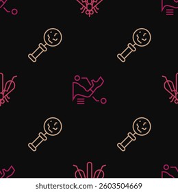 Set line Experimental insect, Microorganisms under magnifier and Prosthesis hand on seamless pattern. Vector