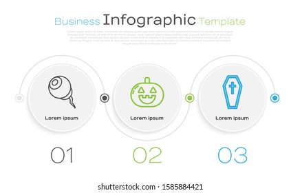 Set line Eye , Pumpkin  and Coffin with christian cross . Business infographic template. Vector