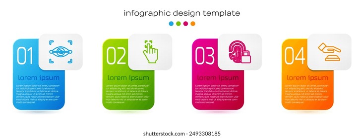Set line Eye scan, Fingerprint, with lock and Palm recognition. Business infographic template. Vector