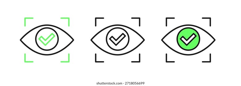 Icono de la exploración del ojo aislado en el fondo blanco. Escaneando el ojo. Símbolo de control de seguridad. Signo cibernético del ojo.  Vector