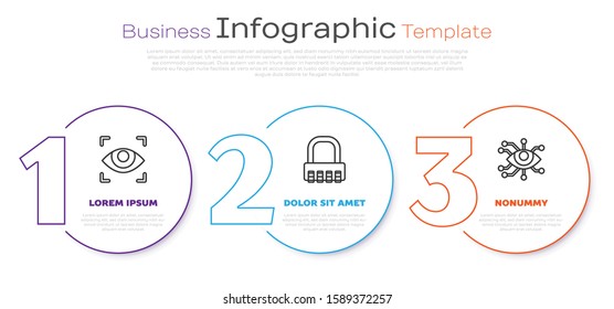 Set line Eye scan , Safe combination lock  and Eye scan . Business infographic template. Vector