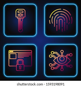 Set line Eye scan , Secure your site with HTTPS, SSL, Key  and Fingerprint . Gradient color icons. Vector