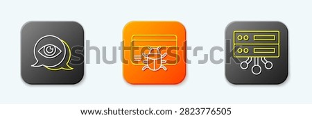 Set line Eye scan, System bug in credit card and Server, Data, Web Hosting icon. Vector