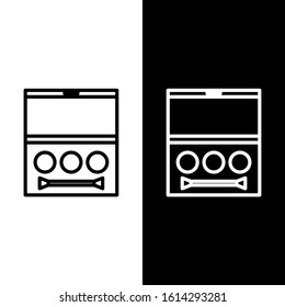Set line Eye shadow palette with brush icon isolated on black and white background.  Vector Illustration