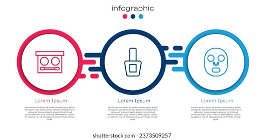 Fijar línea Paleta de sombra de ojos, botella de Nail polsh y máscara cosmética facial. Plantilla de infografía empresarial. Vector