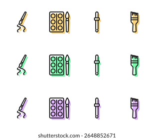 Definir a paleta do seletor de cores Conta-gotas, Pincel de tinta, Caixa e ícone de tintas Watercolor. Vetor