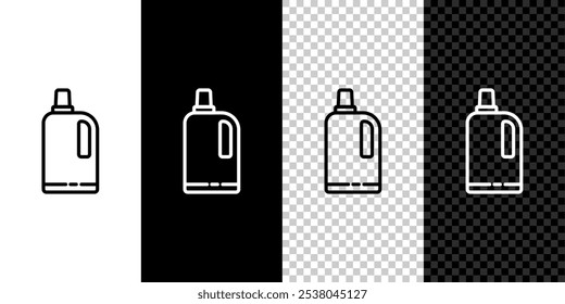 Icono del suavizante de la tela aislado en el fondo blanco y negro. Detergente líquido para la ropa, acondicionador, agente de limpieza, lejía.  Ilustración vectorial