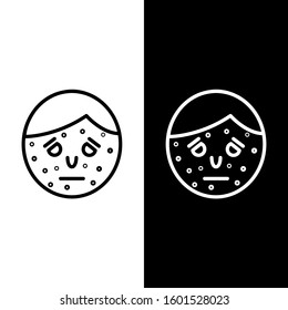 Set line Face with psoriasis or eczema icon isolated on black and white background. Concept of human skin response to allergen or chronic body problem.  Vector Illustration