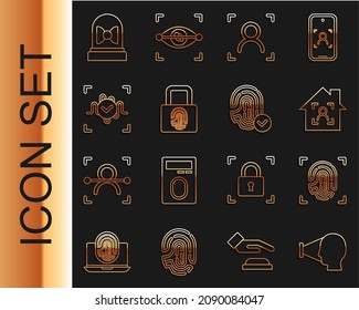 Set line Face recognition, Fingerprint, Smart home with face id, lock, Voice, Motion sensor and  icon. Vector