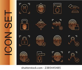 Set line Face recognition, Rejection face, Fingerprint with lock, Eye scan,  and voice icon. Vector