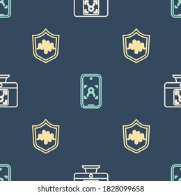 Set line Face recognition, Shield voice and Mobile and face on seamless pattern. Vector