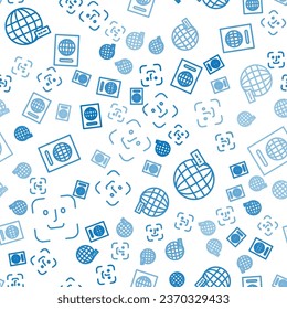 Set line Face recognition, Social network and Passport on seamless pattern. Vector