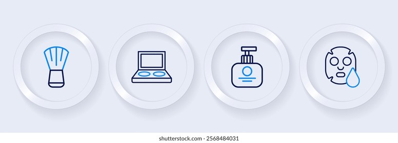 Set line Facial cosmetic mask, Tube of hand cream, Eye shadow palette with brush and Makeup icon. Vector