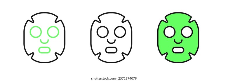 Set line Facial cosmetic mask icon isolated on white background. Cosmetology, medicine and health care.  Vector
