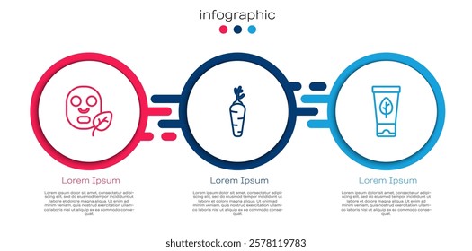 Set line Facial cosmetic mask, Carrot and Organic. Business infographic template. Vector