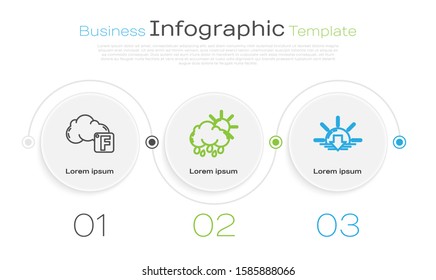 Set line Fahrenheit and cloud, Cloud with rain and sun and Sunset. Business infographic template. Vector