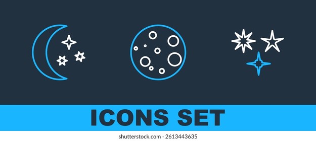 Set line Falling star, Moon and stars and  icon. Vector