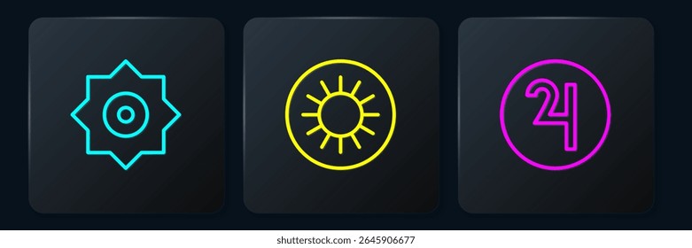 Definir a linha Estrela caindo, Símbolo Júpiter e Sol. Botão quadrado preto. Vetor