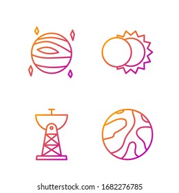 Set line Falling stars, Satellite dish, Planet Venus and Eclipse of the sun. Gradient color icons. Vector