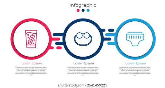 Definir linha Falsa mandíbula em vidro, óculos e fralda para adultos. Modelo de infográfico comercial. Vetor