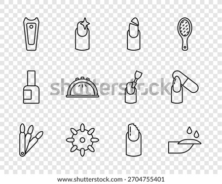 Set line False nails, Nail manicure, Broken, cutter, Manicure lamp,  and file icon. Vector