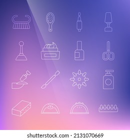 Set line False nails, Tube of hand cream, Nail scissors, Milling cutter for manicure, Bottle polish, Pedicure brush grater and icon. Vector