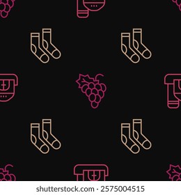 Set line Farm house, Socks and Grape fruit on seamless pattern. Vector