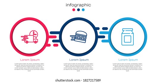 Set line Fast delivery by car, Online ordering burger and and. Business infographic template. Vector