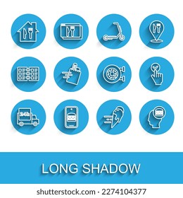 Set line Fast delivery by car, Online ordering and, ice cream,  and Donut icon. Vector