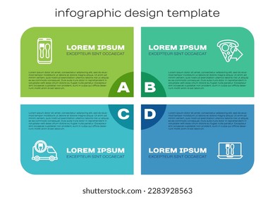 Set line Fast delivery by car, Online ordering and,  and pizza. Business infographic template. Vector