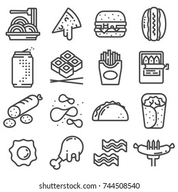 Set of line fast food icons. Isolated on white background.