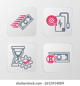 Set line Fast payments, Hourglass setting, Power bank and  icon. Vector