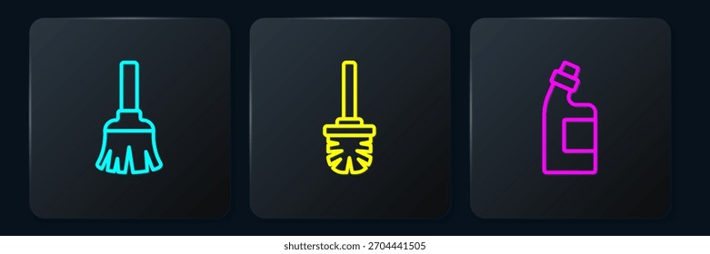 Definir linha Vassoura de penas, Garrafa para agente de limpeza e escova de toucador. Botão quadrado preto. Vetor