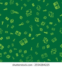 Set line Feather and inkwell, Bribe money cash and Envelope on seamless pattern. Vector
