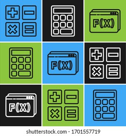 Set line Feather and inkwell, Geometric figure Pentagonal prism and Triangle math icon. Vector