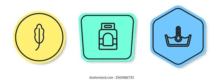 Set line Feather, Laundry detergent and Temperature wash. Colored shapes. Vector