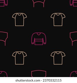 Set line Female crop top, T-shirt and Sweater on seamless pattern. Vector