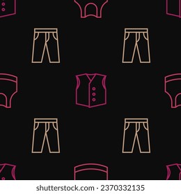 Set line Female crop top, Pants and Waistcoat on seamless pattern. Vector